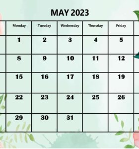 May 2023 Rose and Leaf Background Calendar