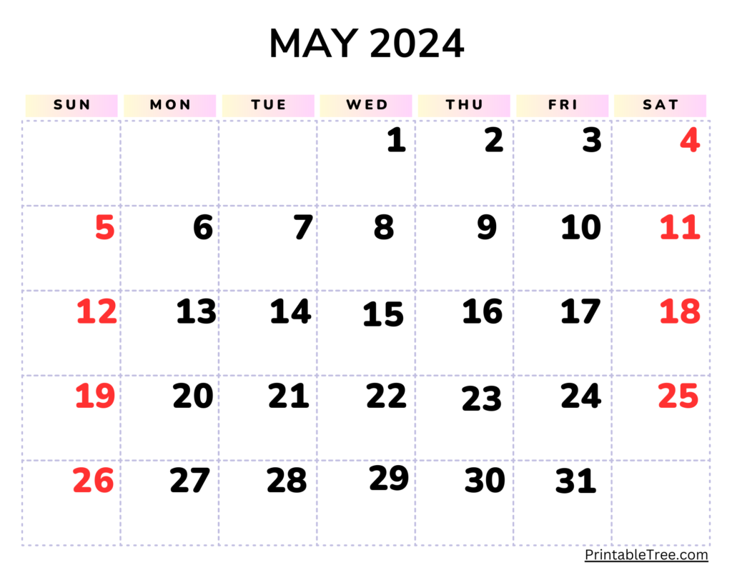 May 2024 Calendar with Large Numbers
