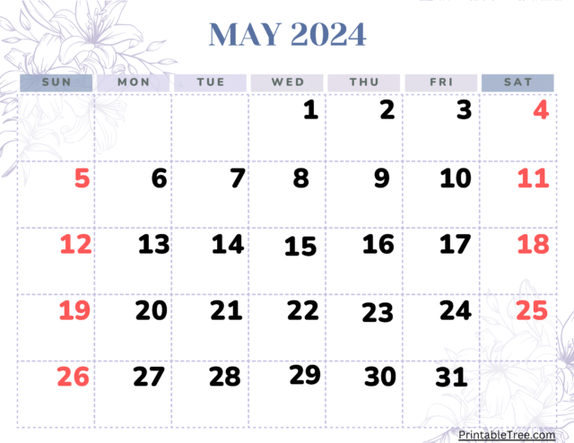 Blank May 2024 Calendar Printable PDF Templates with Holidays