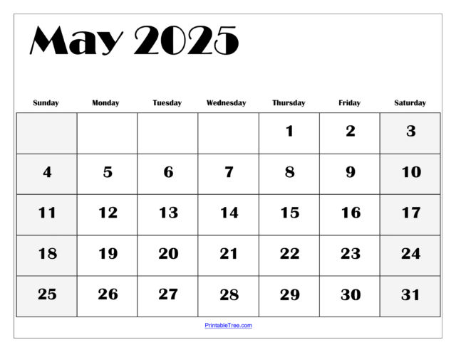 Free May 2025 Calendar Printable PDF Template with Holidays