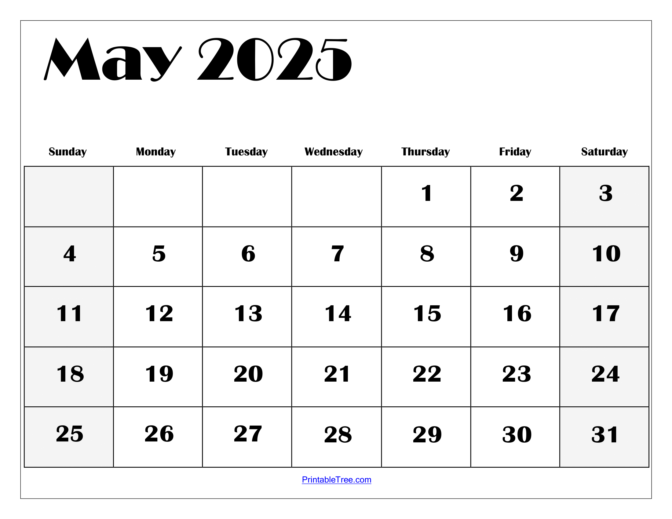 May 2025 May Calendar Page 