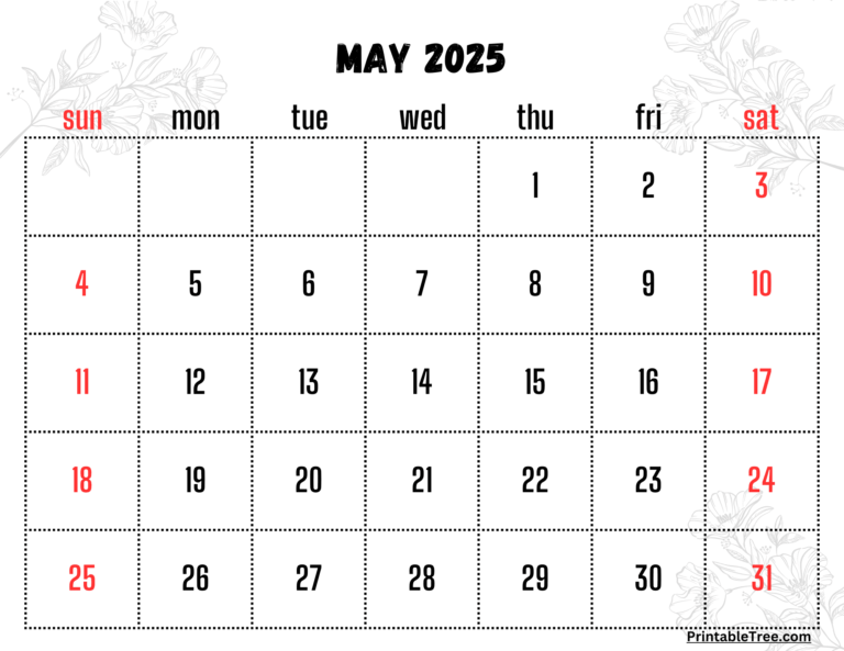 Free May 2025 Calendar Printable PDF Template with Holidays