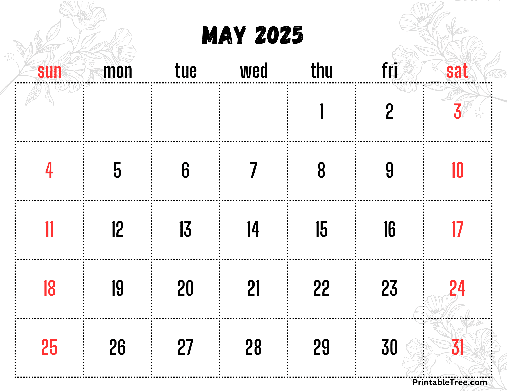 May 2025 Calendar Floral