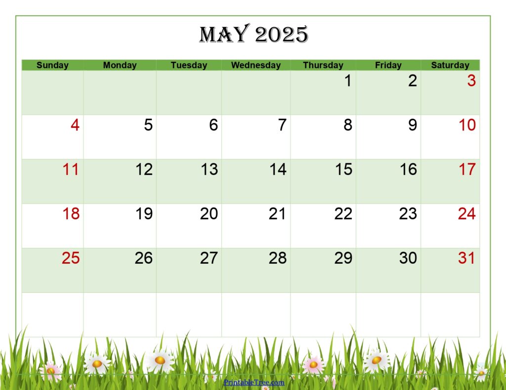 May 2025 Calendar Green Landscape