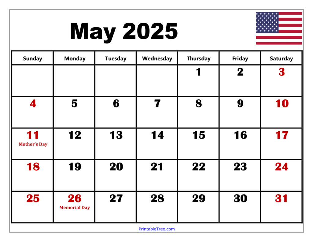 Printable Calendar 2025 Free May