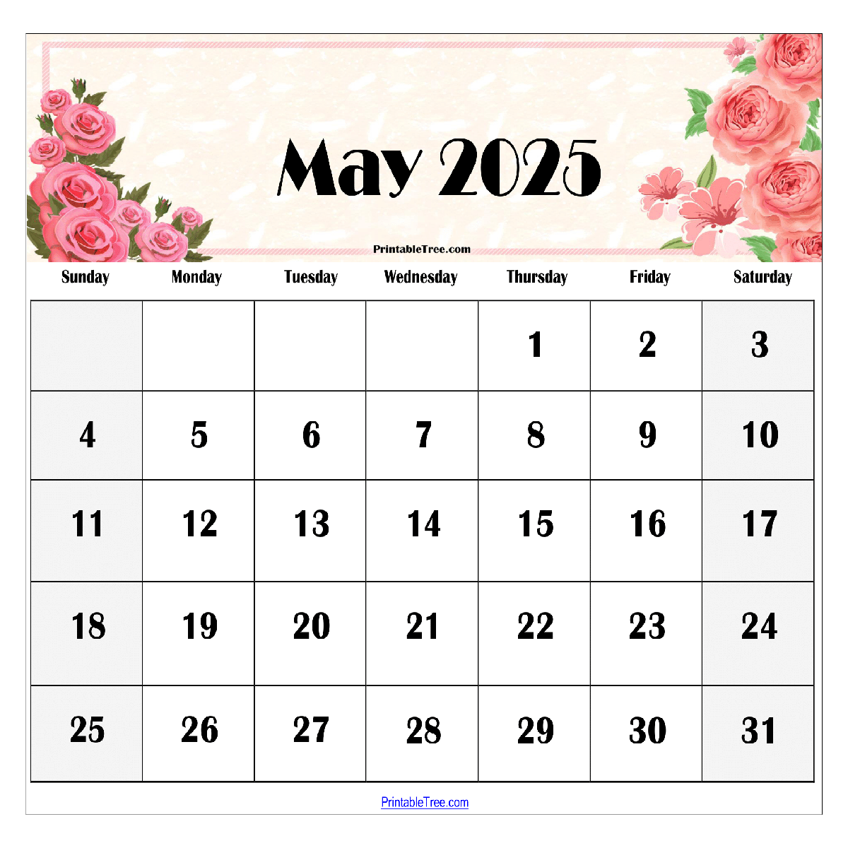 May 2025 Floral Calendar Printable