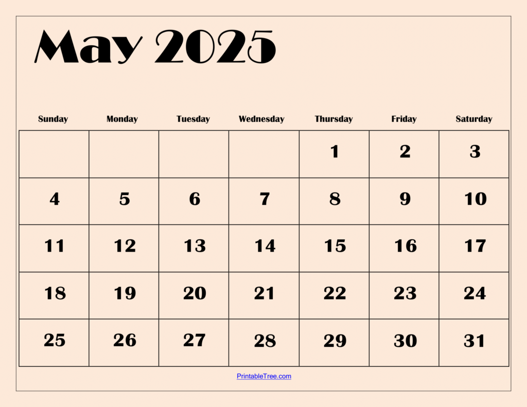 May 2025 Light Pink BG Calendar