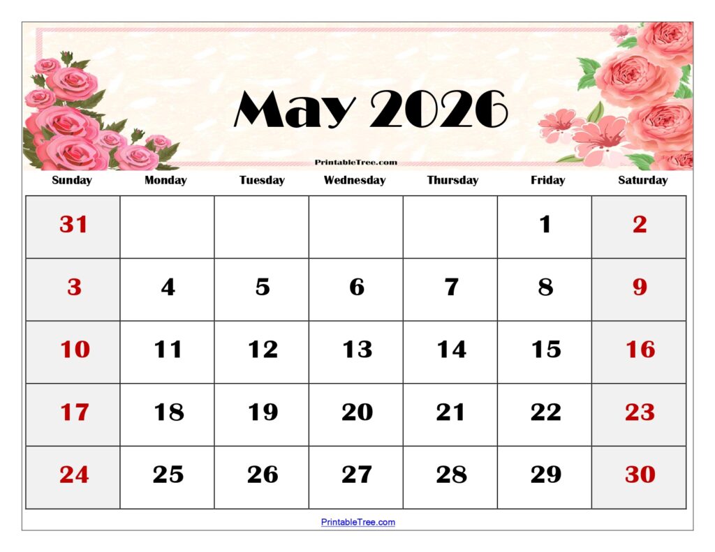 May 2026 Floral Calendar Printable