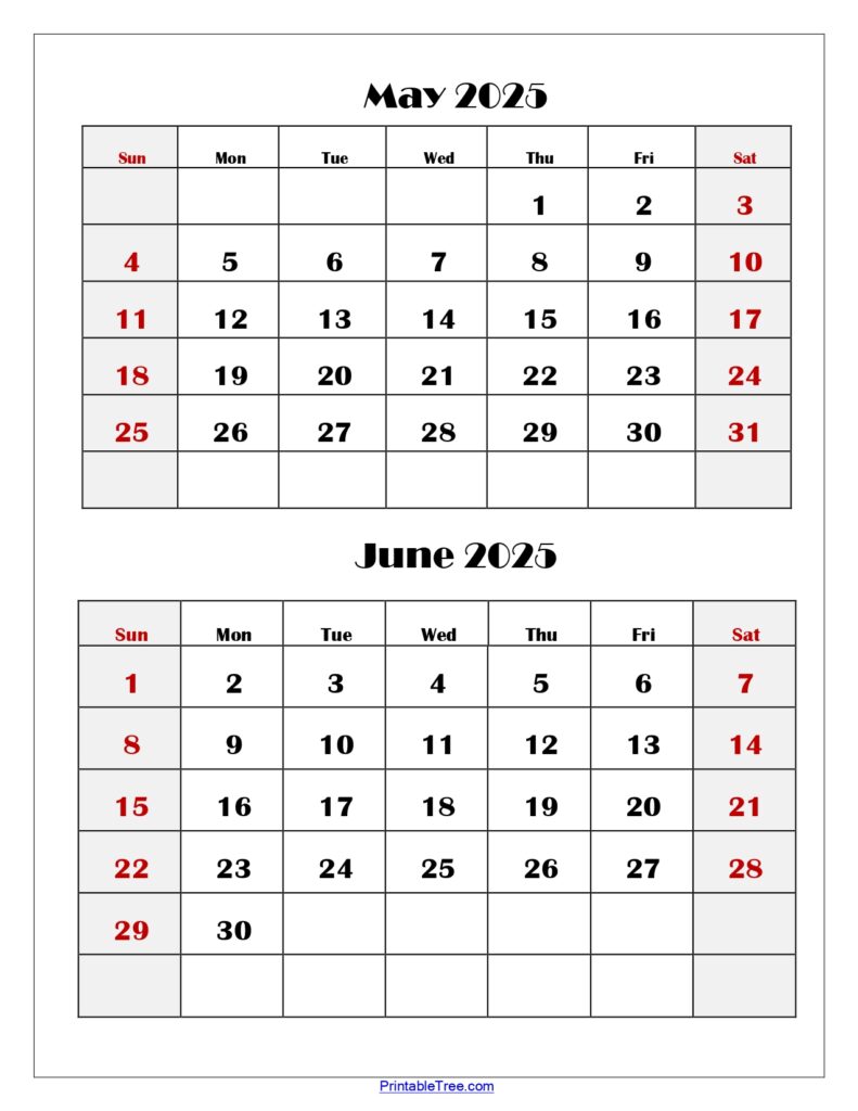 May and June 2025 Calendar