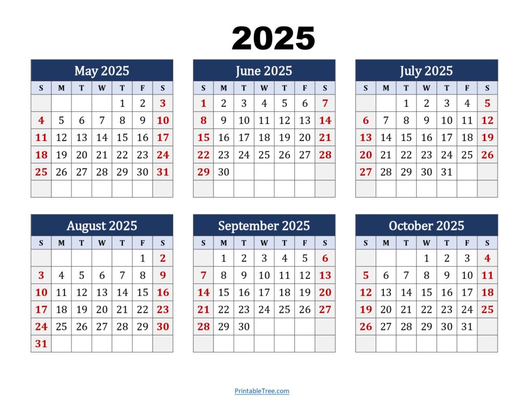 May to October 2025 Calendar