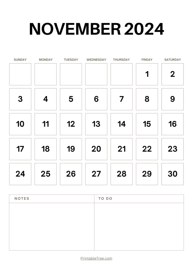 November 2024 Calendar Printable PDF Template With Holidays