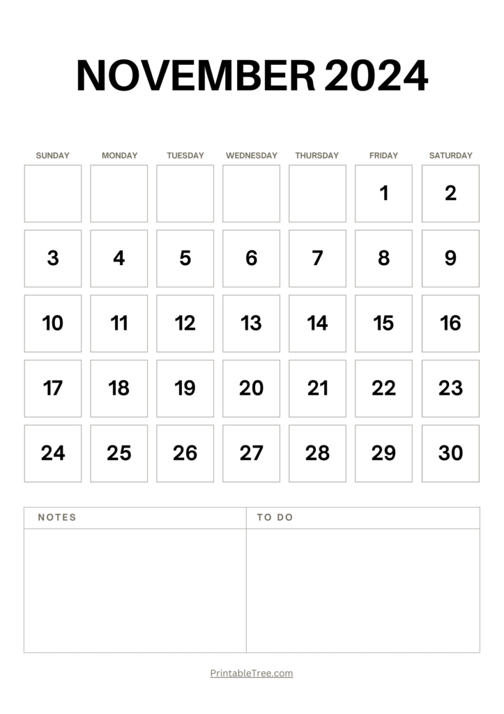November 2024 Calendar with Notes