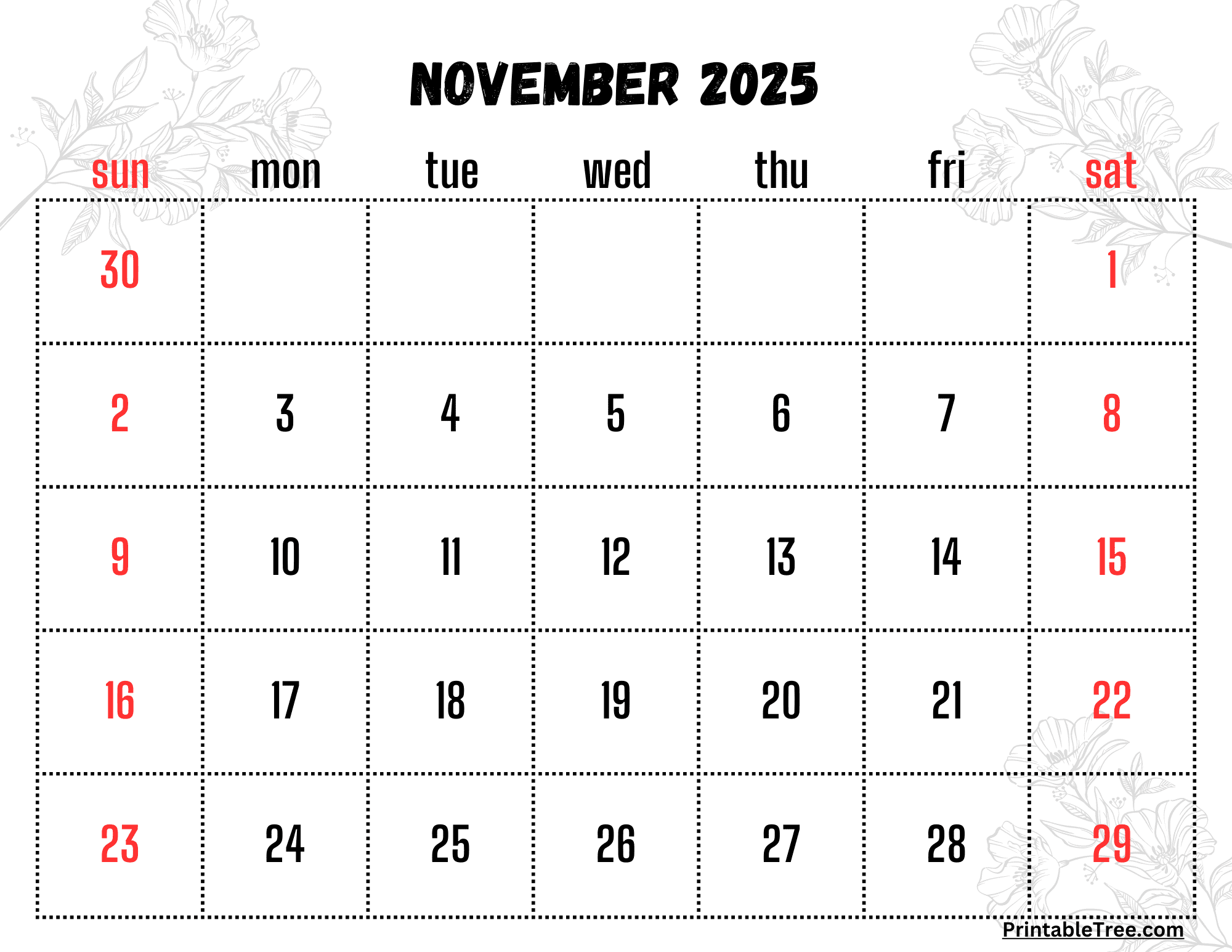 November 2025 Calendar Floral