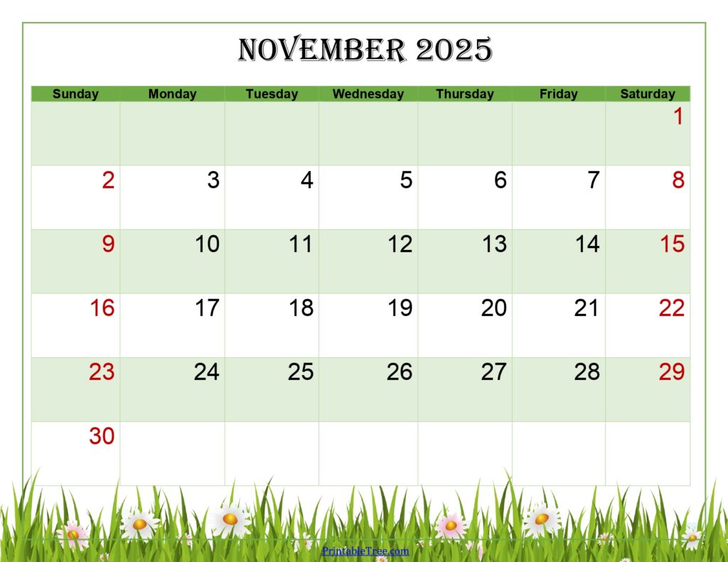 November 2025 Calendar Green Landscape