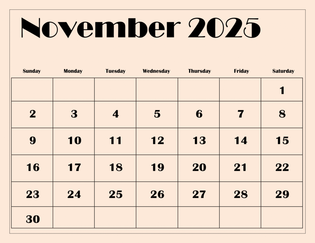 November 2025 Light Pink BG Calendar