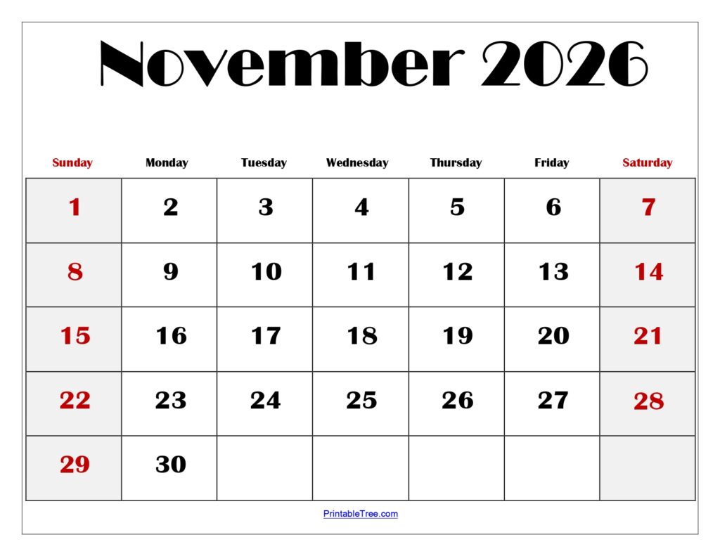 November 2026 Blank Printable Calendar