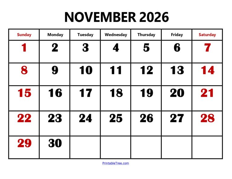 Free Blank Monthly Printable Calendar 2026 Templates