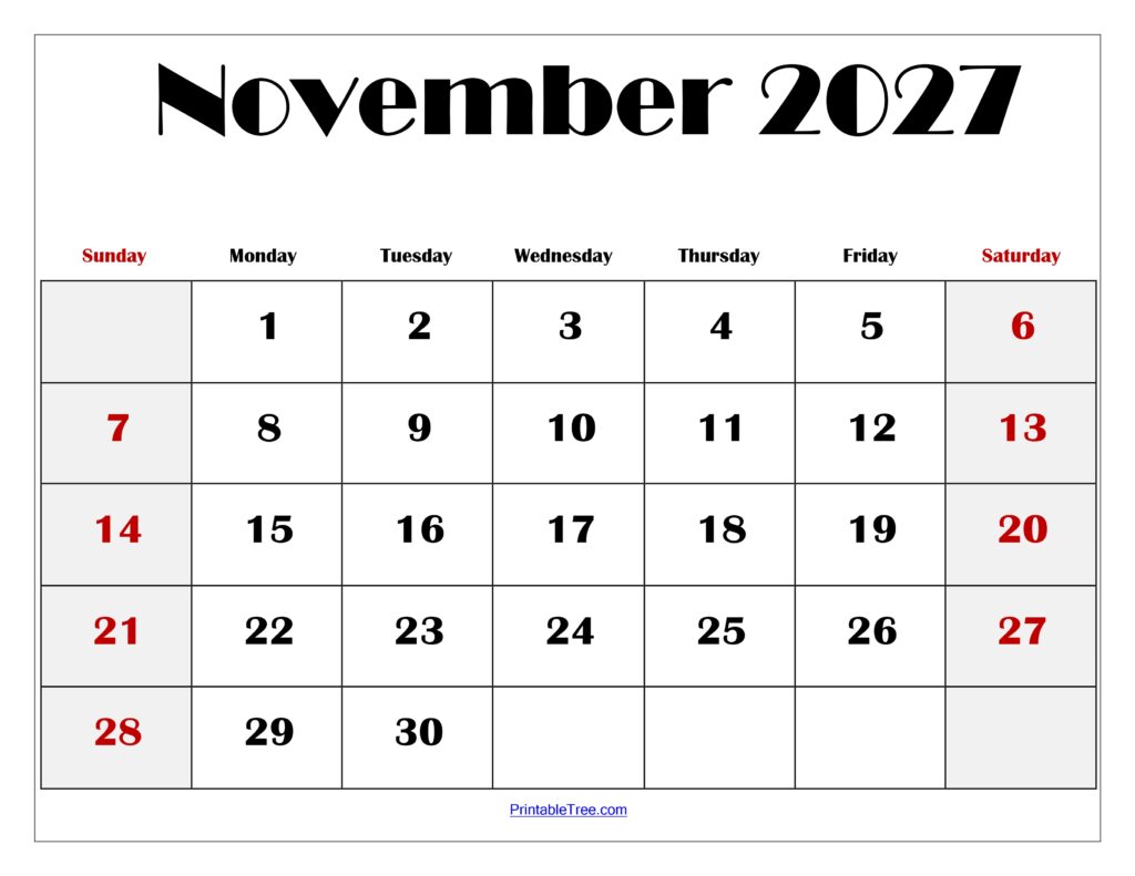 November 2027 Blank Printable Calendar