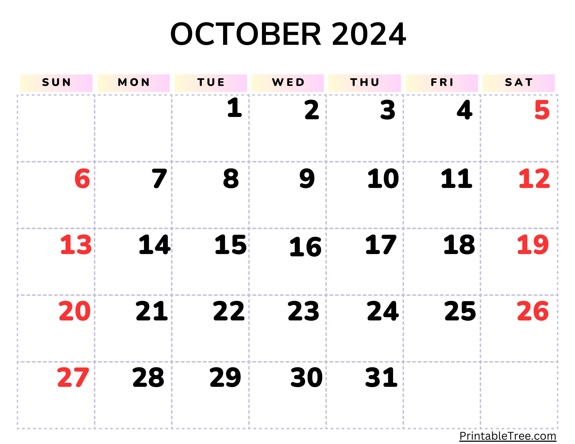 Large October 2024 Calendar Elana Harmony