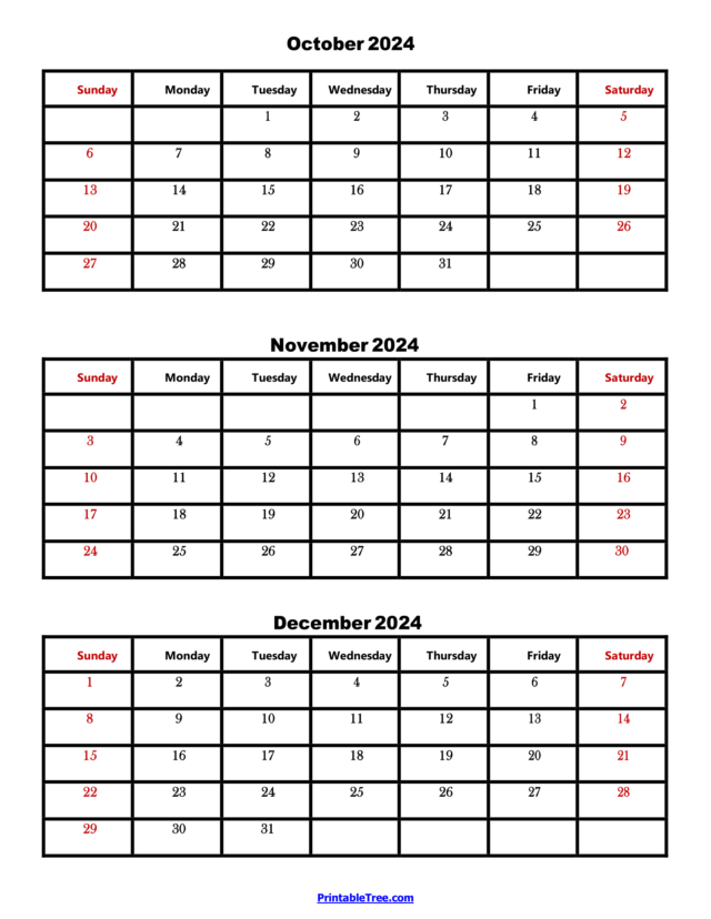 Three Months Calendar Printable PDF 2024