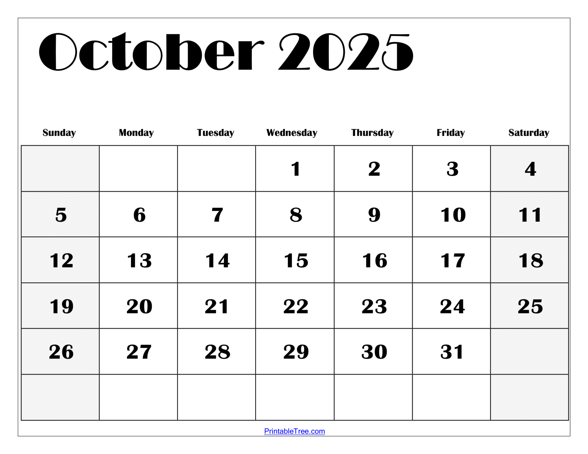 October 2025 Blank Calendar 