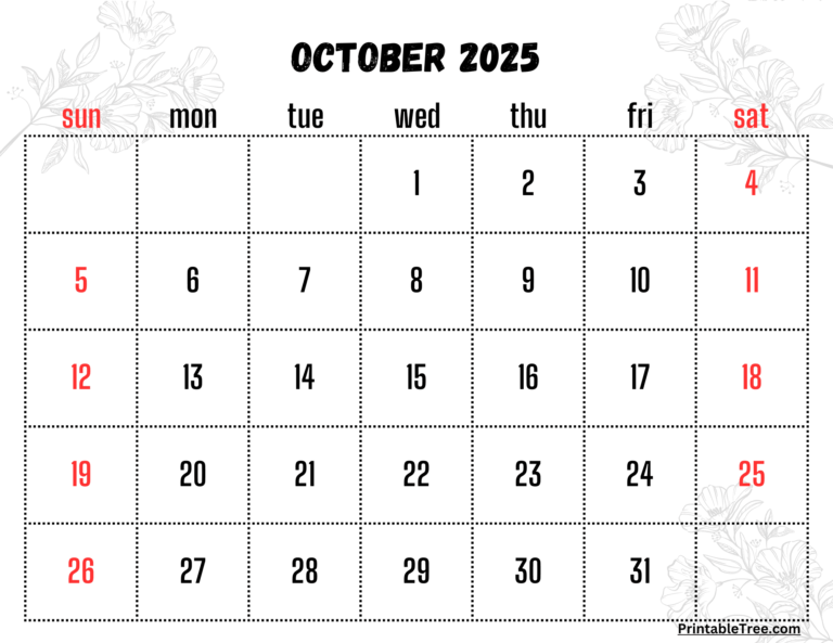 Printable Calendar For October 2025 