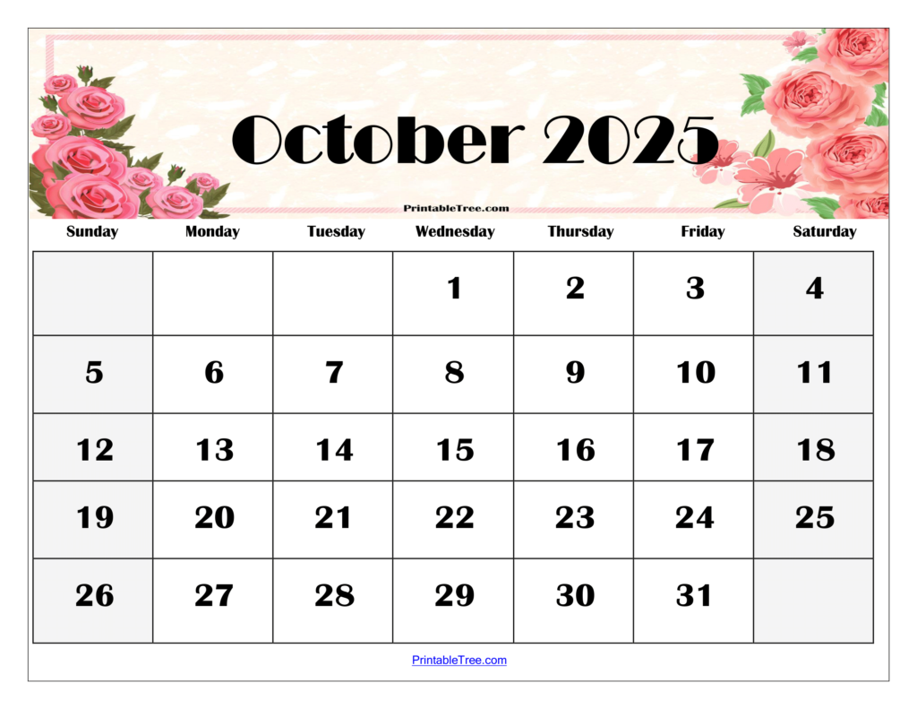 October 2025 Floral Calendar Printable