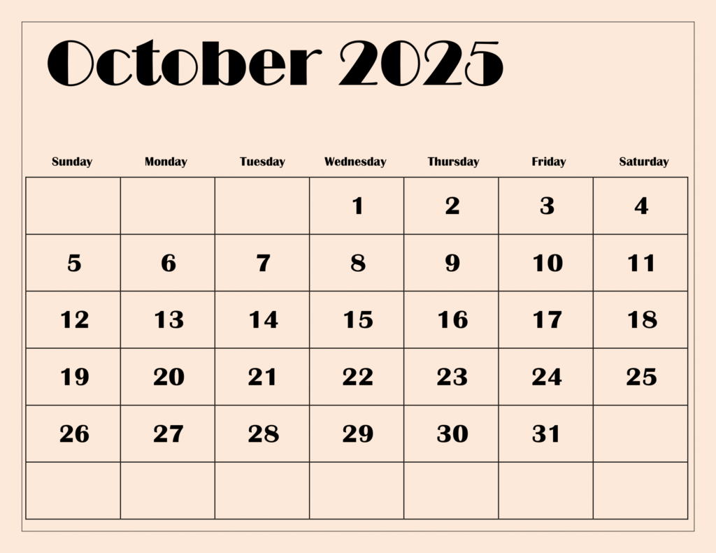 October 2025 Light Pink BG Calendar