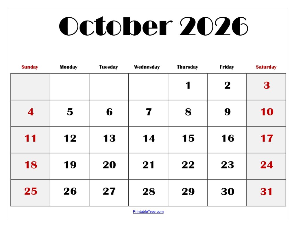 October 2026 Blank Printable Calendar