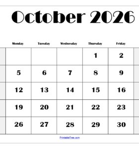 October 2026 Blank Printable Calendar