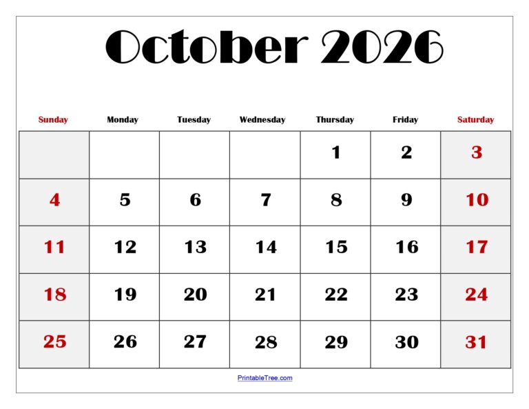 Free Blank Monthly Printable Calendar 2026 Templates