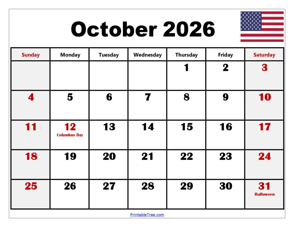 October 2026 Calendar with Holidays