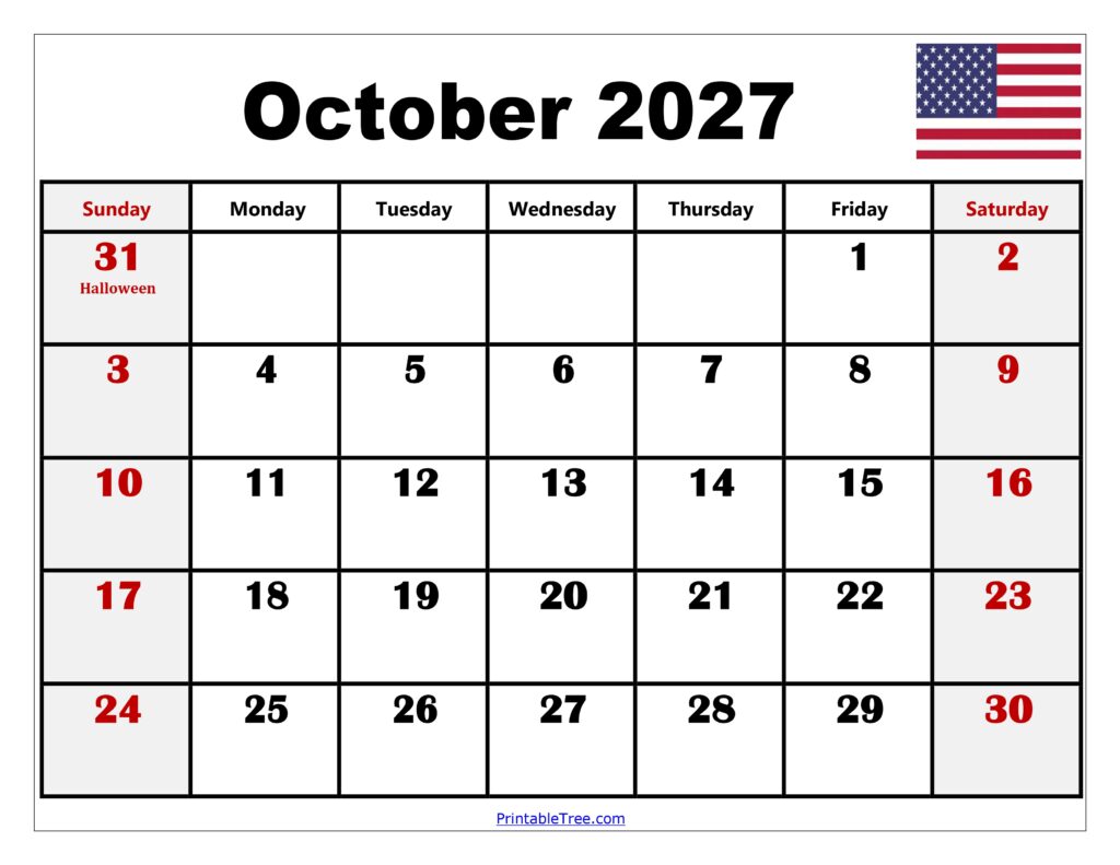 October 2027 Calendar with Holidays