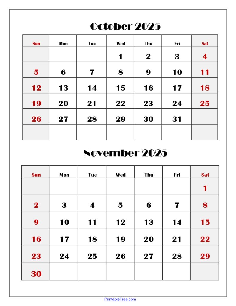 October and November 2025 Calendar