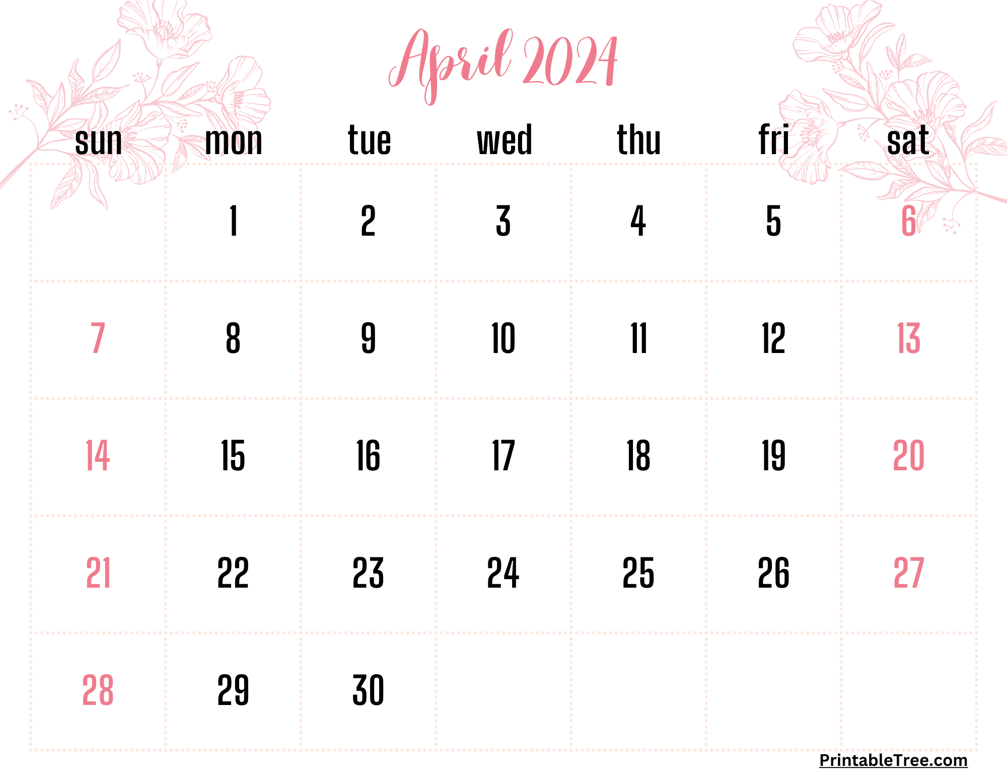 Blank April 2024 Calendar Printable PDF Template With Holidays