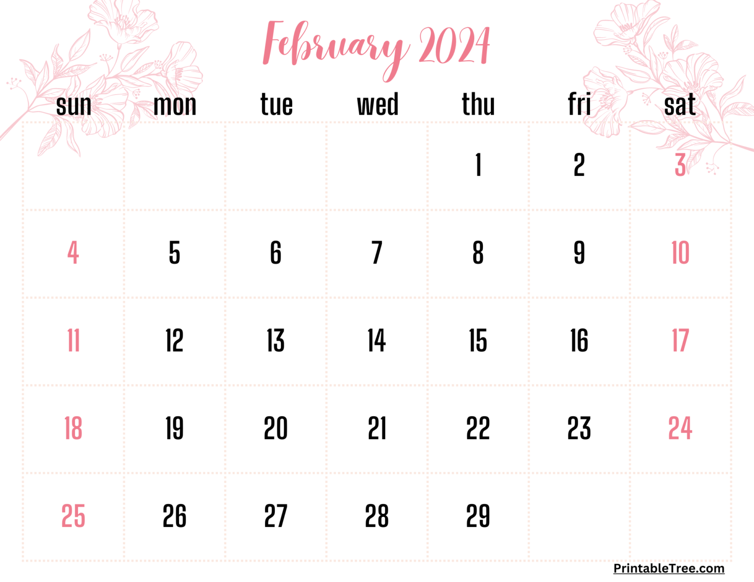 February 2024 Calendar Printable Pdf Template With Holidays