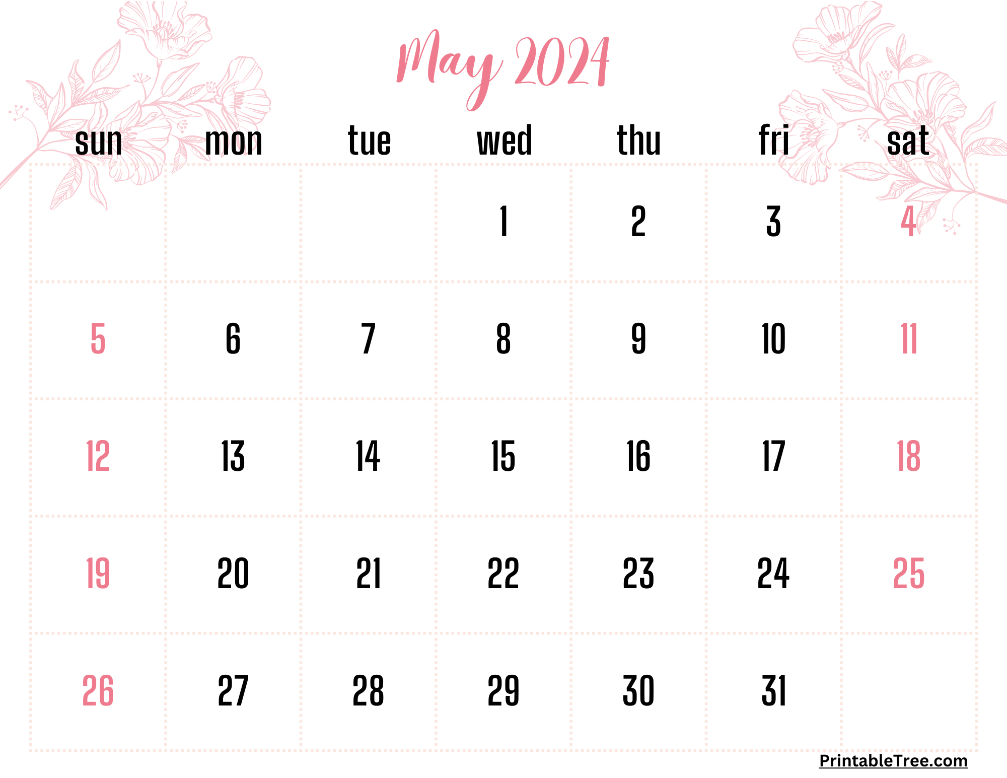 Blank May 2024 Calendar Printable PDF Templates with Holidays