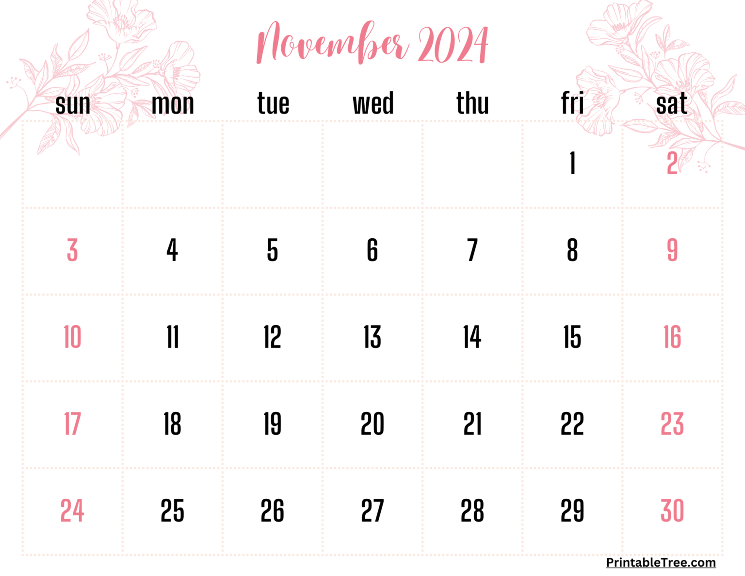 November 2024 Calendar Printable Pdf Template With Holidays