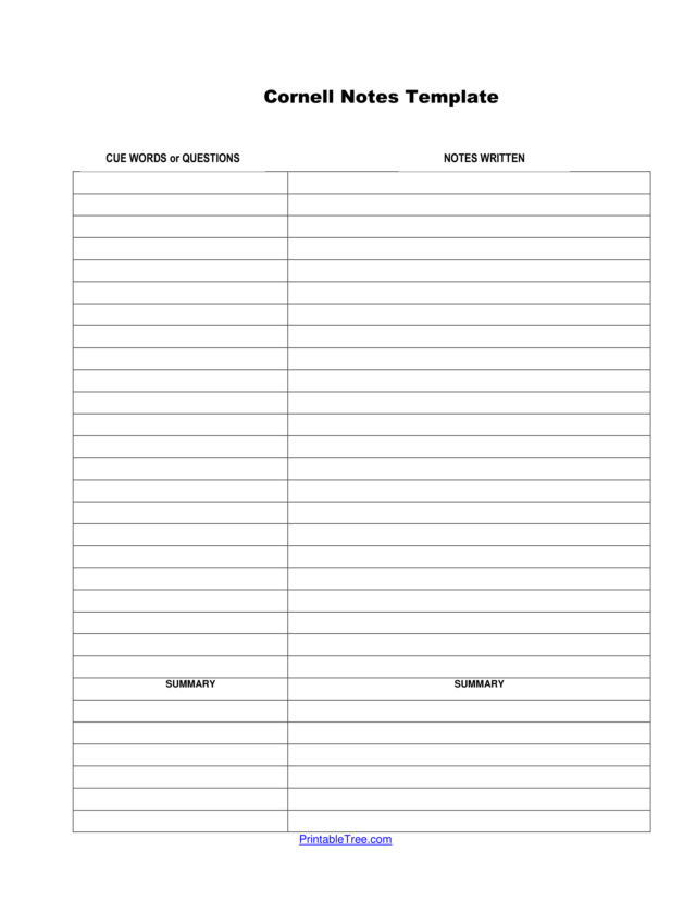 Free Download Printable Cornell Notes PDF Templates