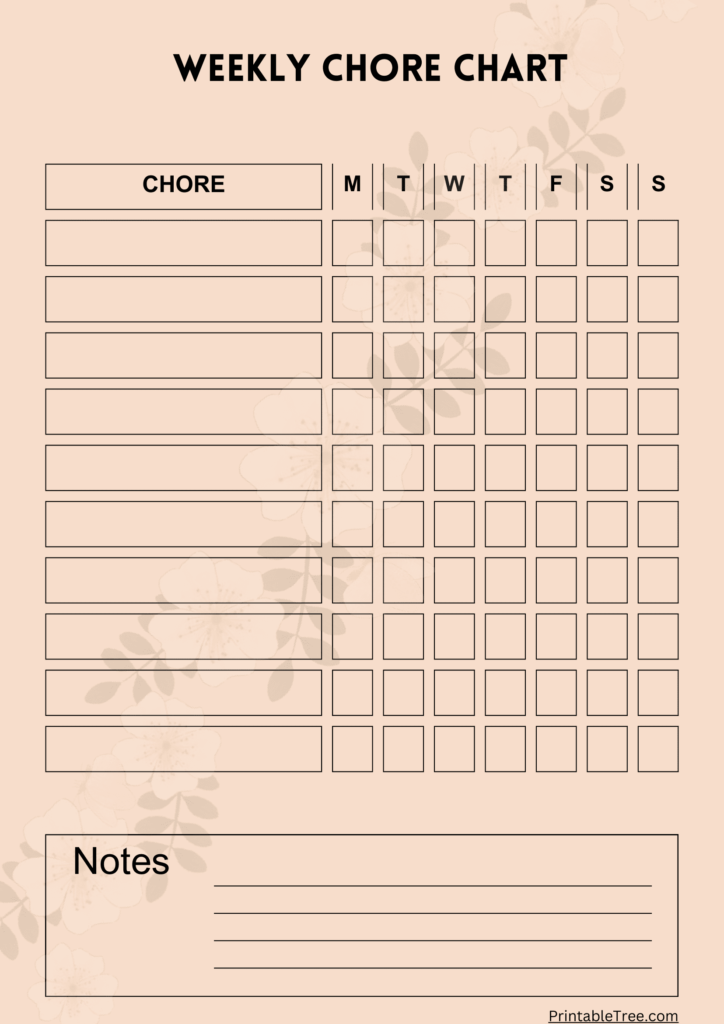 Printable Floral Weekly Chore Chart