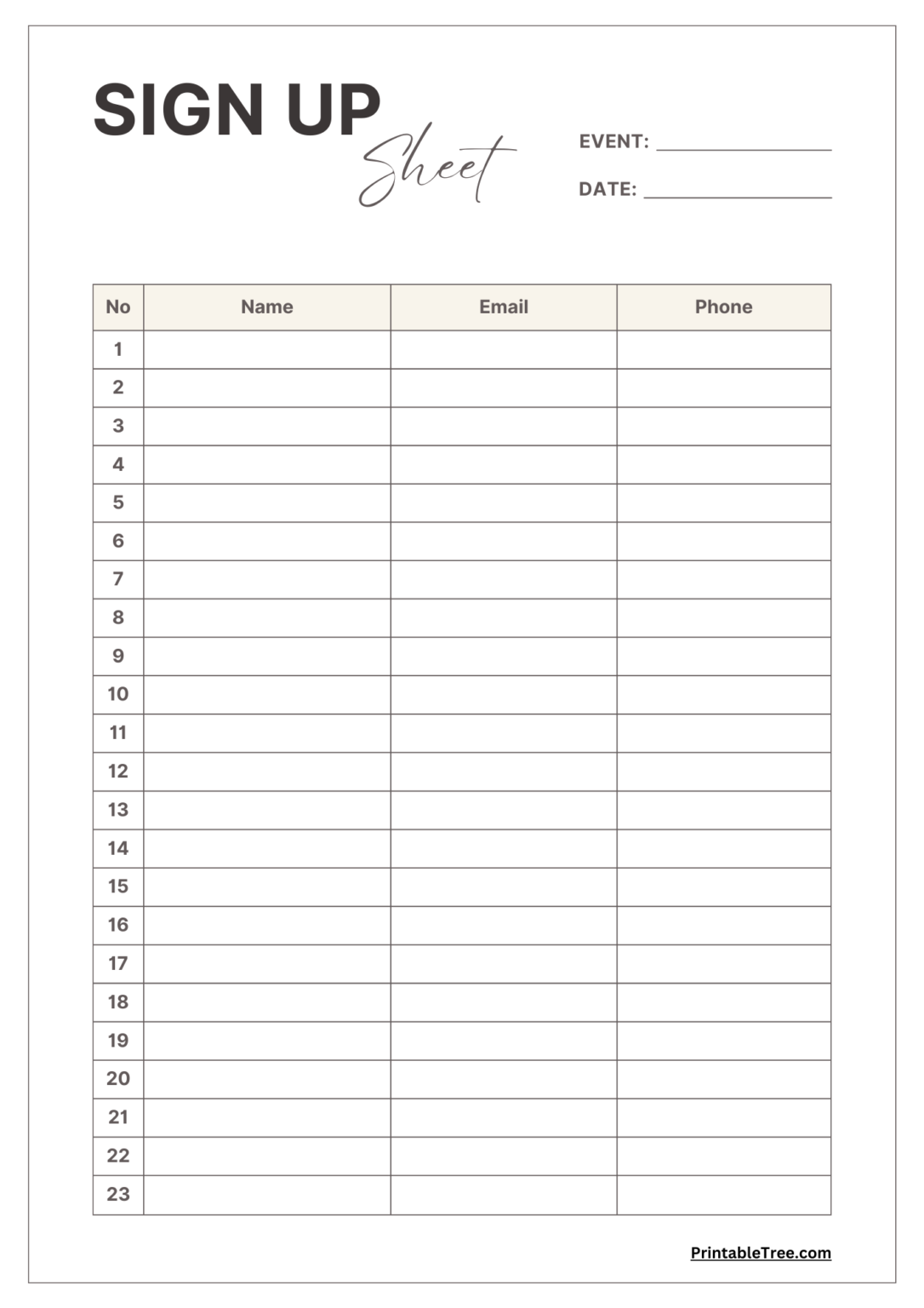 Free Printable Sign-up and Sign-in Sheet PDF Templates