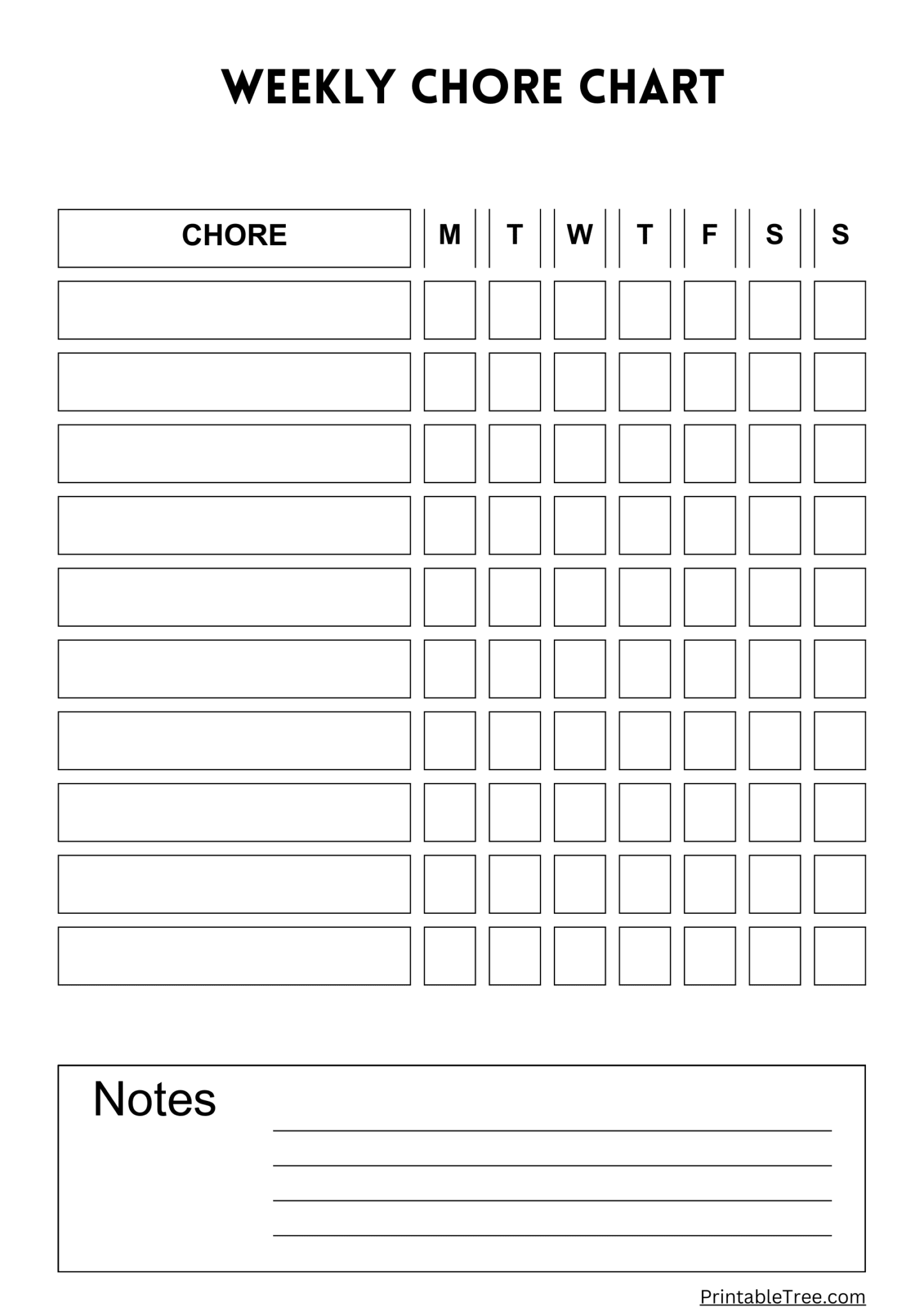 Free Printable Chore Chart PDF Template for Kids