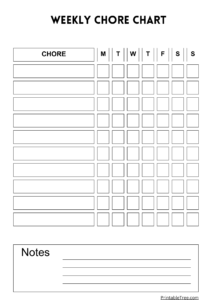 Free Printable Chore Chart PDF Template for Kids
