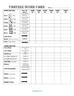 Free Printable Yahtzee Score Card Sheets PDF Templates