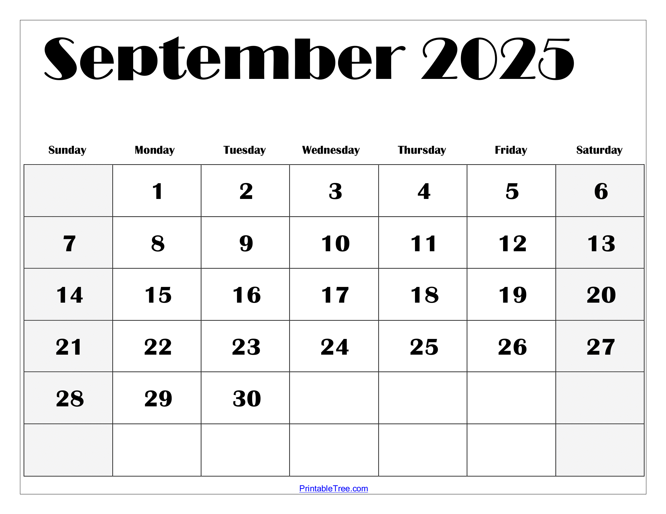 September Calendar 2025 With Holidays Printable