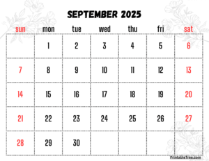 September 2025 Calendar Printable PDF Template with Holidays