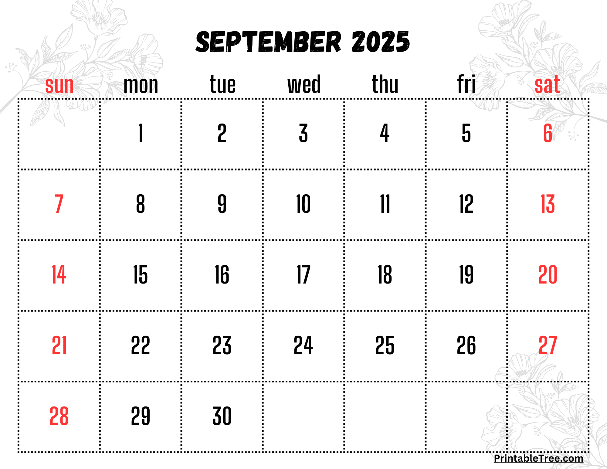 September 2025 Calendar Floral