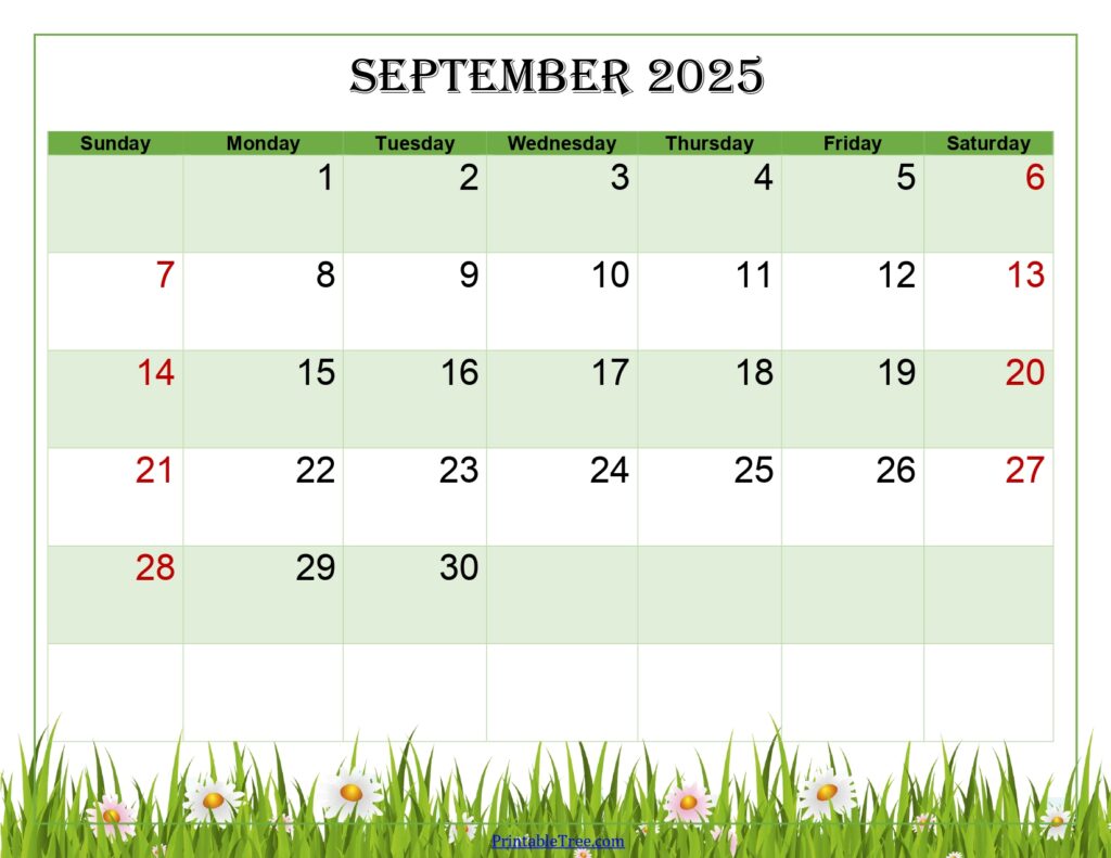 September 2025 Calendar Green Landscape