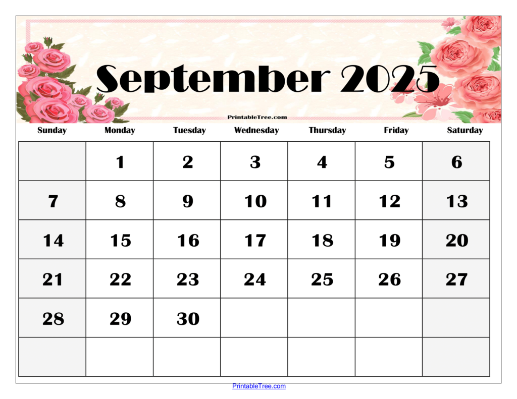 September 2025 Floral Calendar Printable