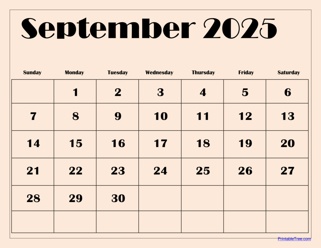 September 2025 Light Pink BG Calendar